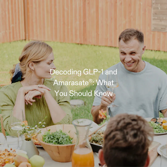 Group dining outdoors – discussing GLP-1 support and Amarasate® as natural appetite control solutions