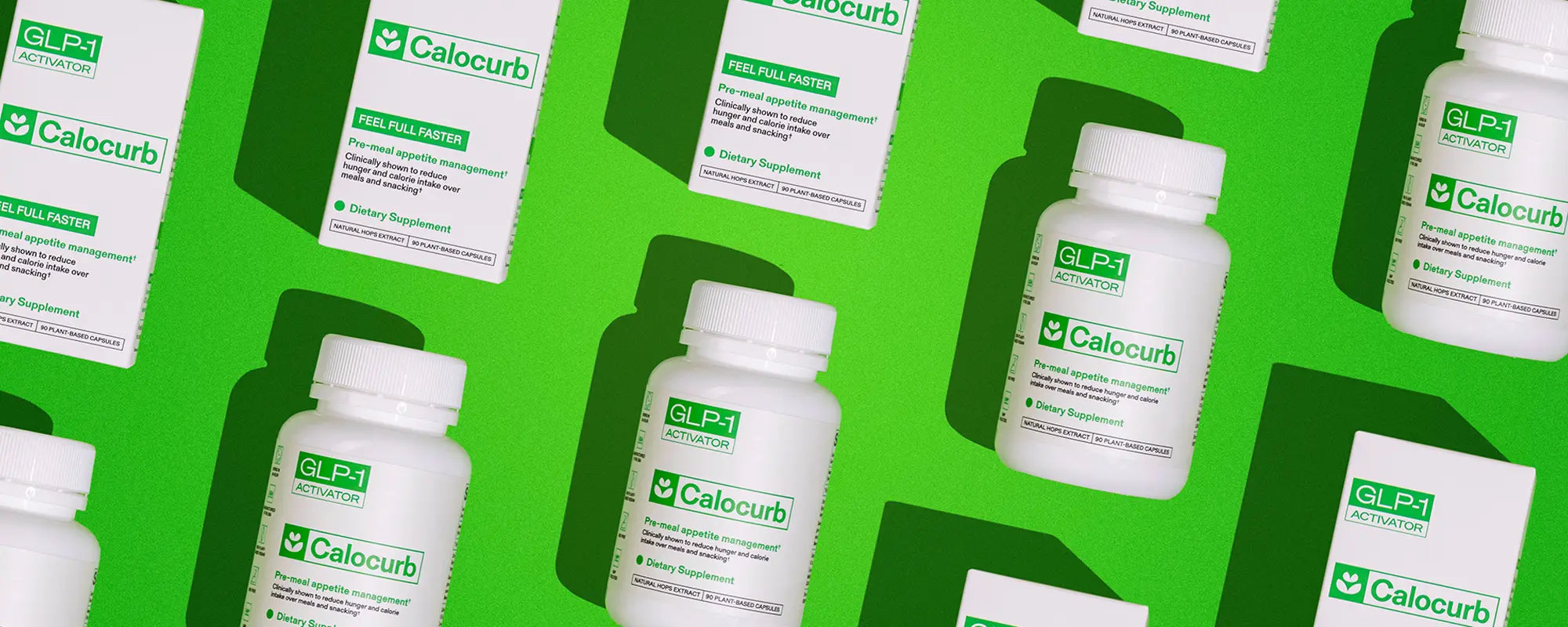 Calocurb supplement bottles – plant-based appetite suppressant with Amarasate for GLP-1 support