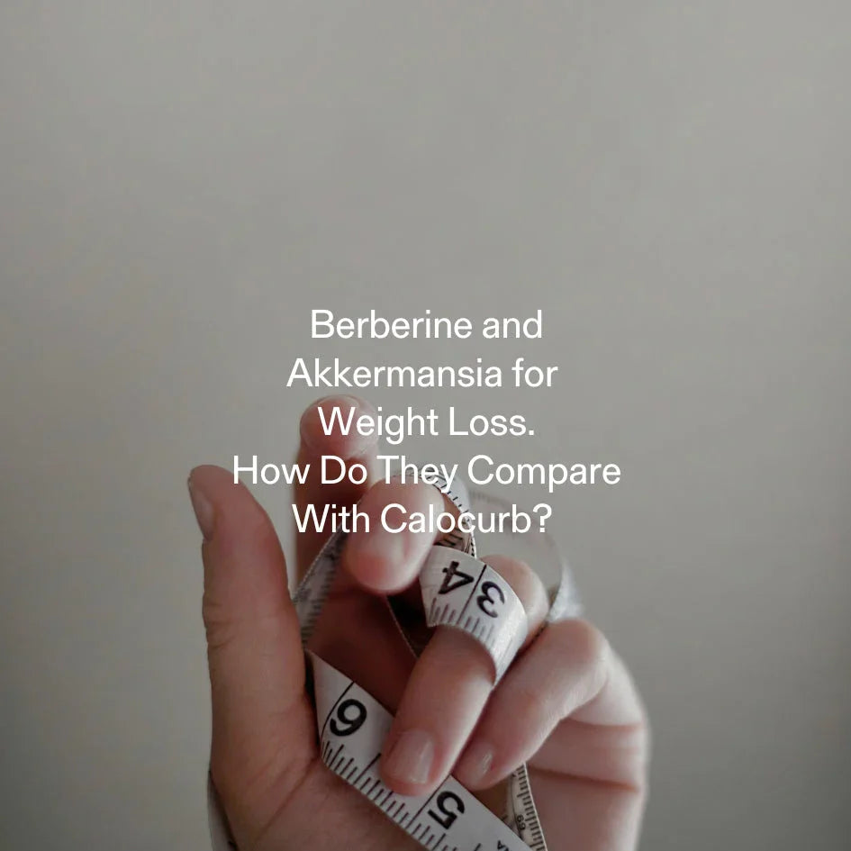 Hand holding measuring tape – comparing Calocurb with Berberine and Akkermansia for weight loss