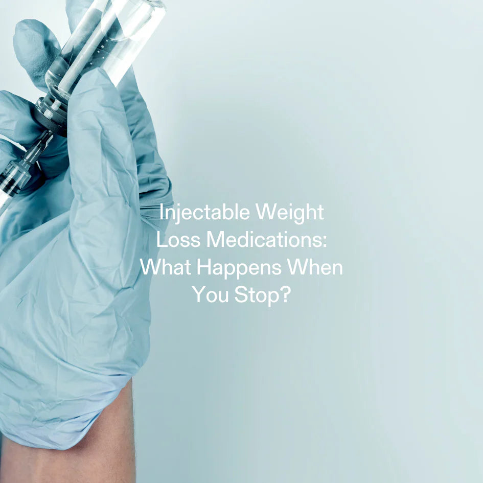 Gloved hand holding syringe – stopping injectable weight loss medications and managing rebound effects