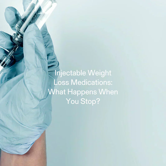 Gloved hand holding syringe – stopping injectable weight loss medications and managing rebound effects